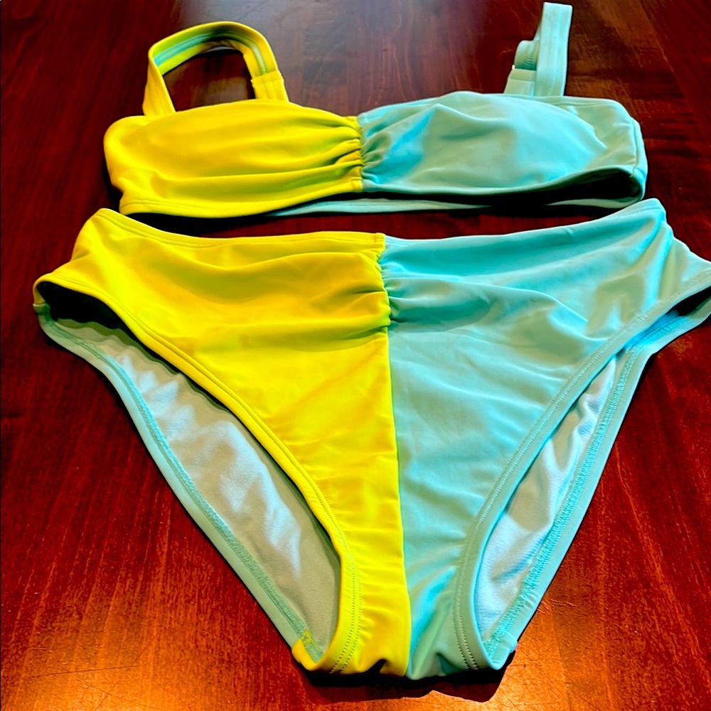 Ninety Nine Aqua and Yellow Bikini Set
